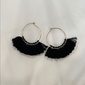 Elegant Black Tassel Hoop Earrings